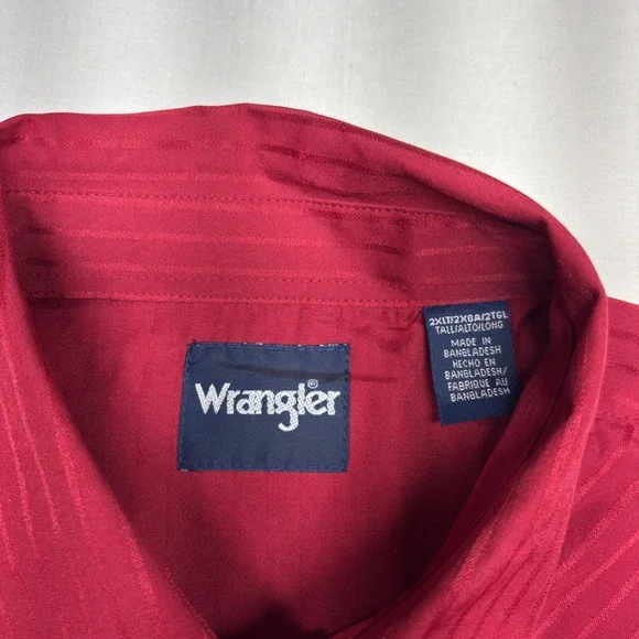 Wrangler Mens Red Tonal Stripe Western Snap Shirt 2XLT 1075740WN Long Sleeve - Picture 3 of 9